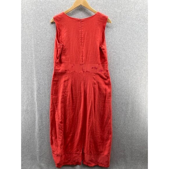 COUNTRY WEAR CASUALS Maxi Dress Womens Large Orange Linen Rayon Silk Embroidered - Picture 3 of 8